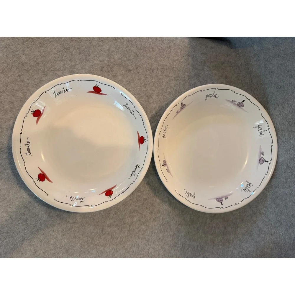 Pottery Barn Ingredients Pasta Bowl Set 3pc White Ceramic Portugal Tomato Garlic